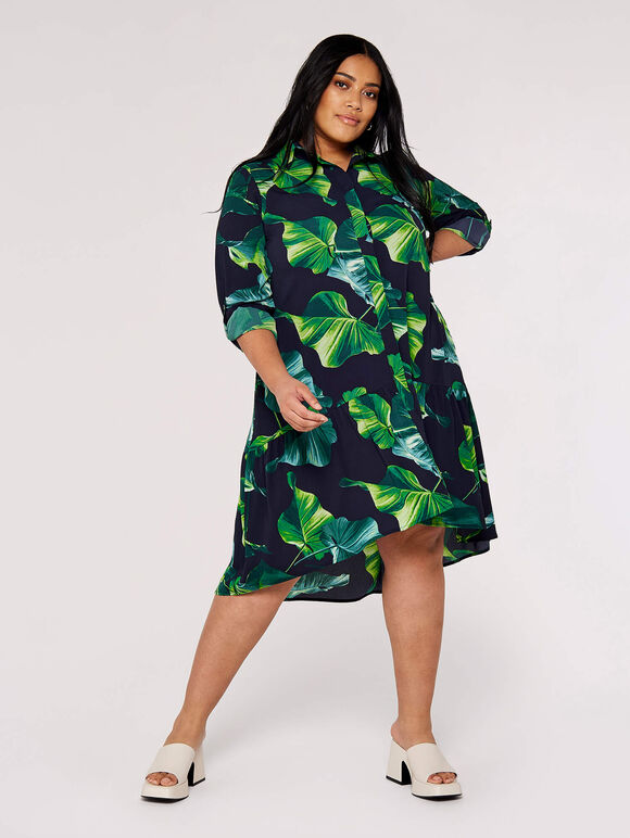 Curve Leaf Shirt Mini Dress, Navy, large