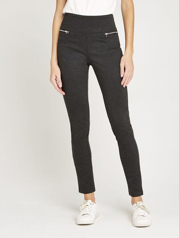 Pantalon skinny à détails zippés, gris foncé - anthracite, large