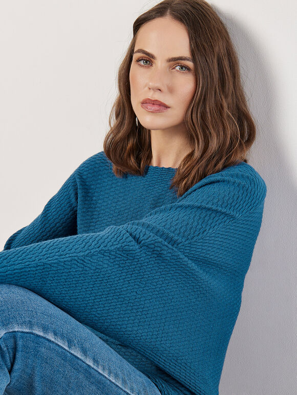 Textured Knit Lightweight Jumper, Teal, large