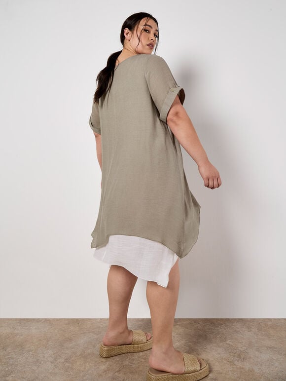 Slub Shimmer Tunic Mini Dress, Brown, large