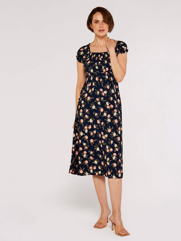 Vintage Rose Midi Dress, Navy, large