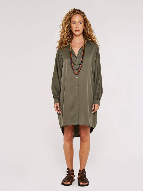 Tencel Oversized Shirt Dress, Khaki, large