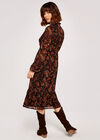 Paisley Long Sleeve Ruffle Midi Dress, Black, large