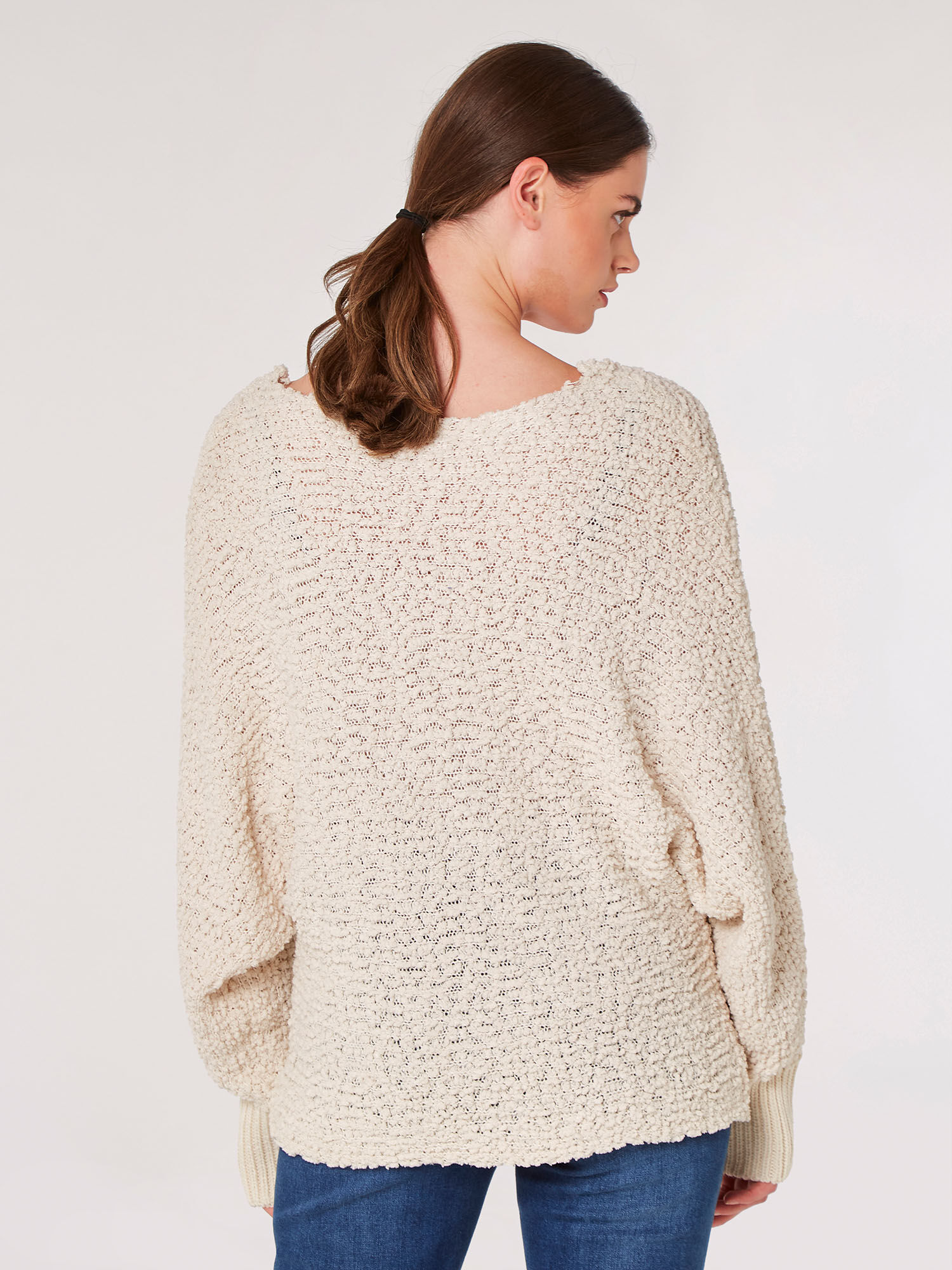 Popcorn Knit Batwing Jumper Apricot Clothing