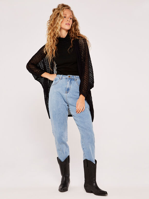 Wavy Cocoon Cardigan, Black, large