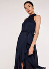 Halter Neck Ruffle Dress, Navy, large