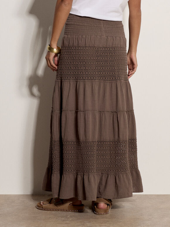 Crochet Tiered Maxi Skirt, Stone, large