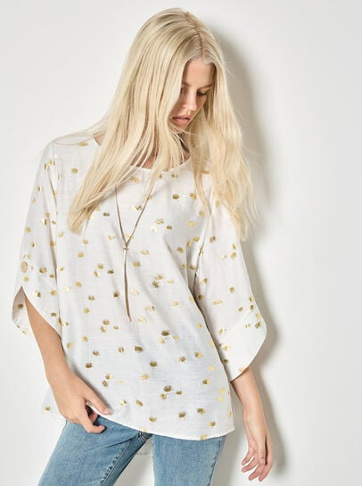 Gold Foil Fan Print Oversized Top