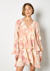 Floral Chiffon Ruffle Mini Dress, Pink, large