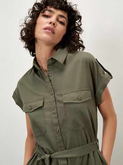 Cotton Slub Midi Shirt Dress