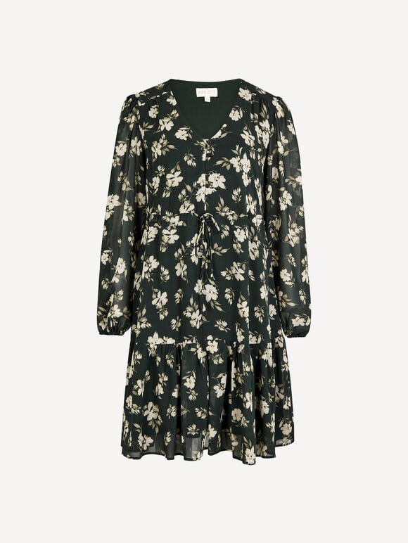 Chiffon Floral Print Mini Dress, Green, large