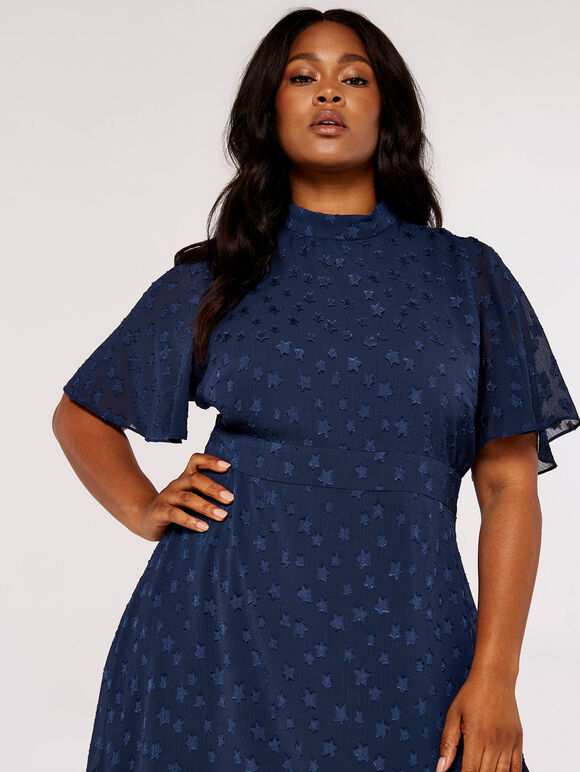 Curve Star Jacquard Mini Dress, Navy, large