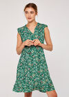 Ditsy Ruffle Mini Dress, Green, large