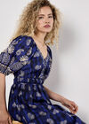Paisley Print Button Mini Dress, Navy, large