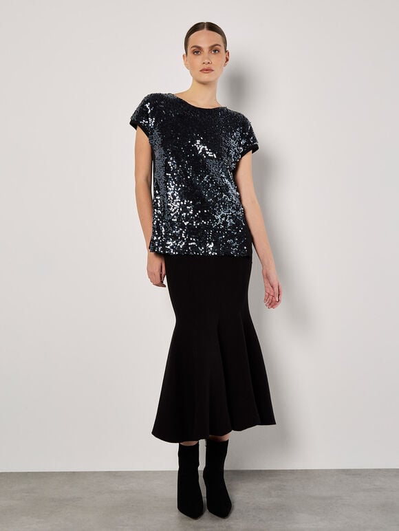 Sequin Embellished T-Shirt, Dark Grey - Charcoal, large
