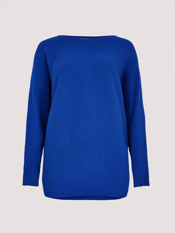 Pull côtelé long Batwing, bleu, grand