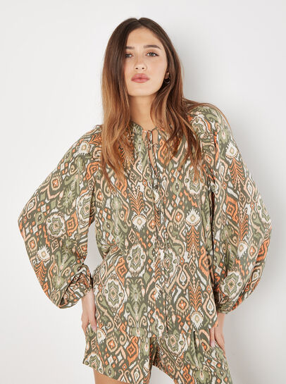 Ikat Print Oversized Blouse