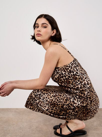 Leopard Print Textured Slip Midi Dress