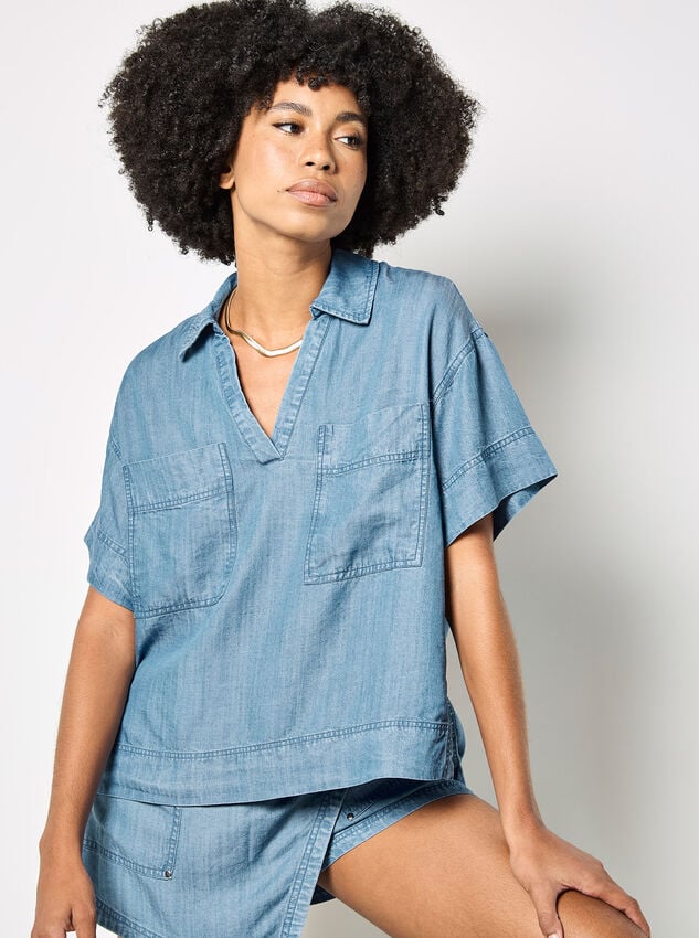 Lightweight Denim Blouse, Blue, large