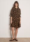 Folk Floral Chiffon Mini Dress, Brown, large