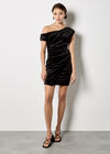 One-Shoulder Velvet Bodycon Mini Dress, Black, large