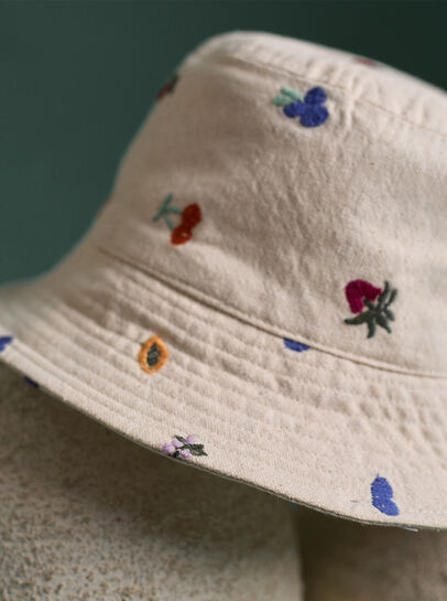 Embroidered Fruit Cotton Bucket Hat