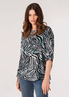 Zebra Print Ruched Side Top, Grey, large