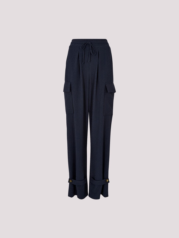 Textured Pinstripe Cargo Trousers, Navy, large