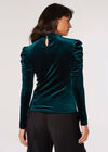 Velvet Rouched Shoulder Top, Green, large