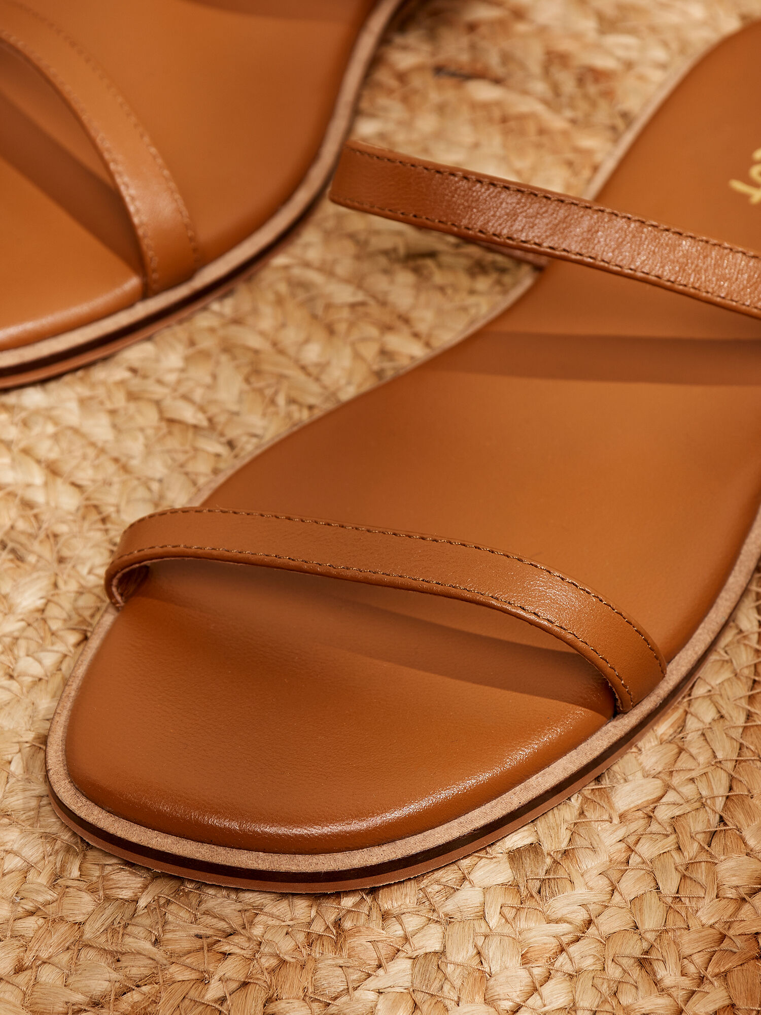 Strappy Leather Sandals Apricot Clothing