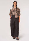 Crochet Detail Cropped Checked Shirt, Black, large