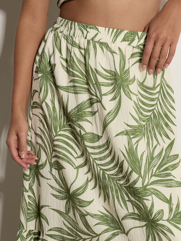Palm Print Midi Skirt, Cream, large