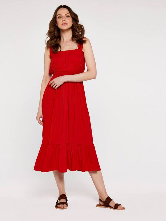 Check Smocked Waist Dress, Red, large