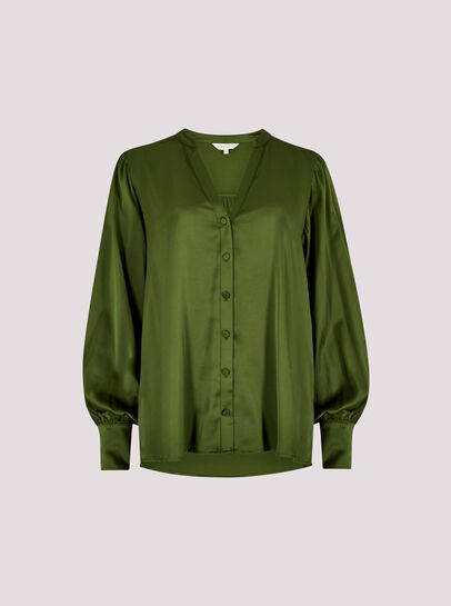Balloon Sleeve Satin Blouse