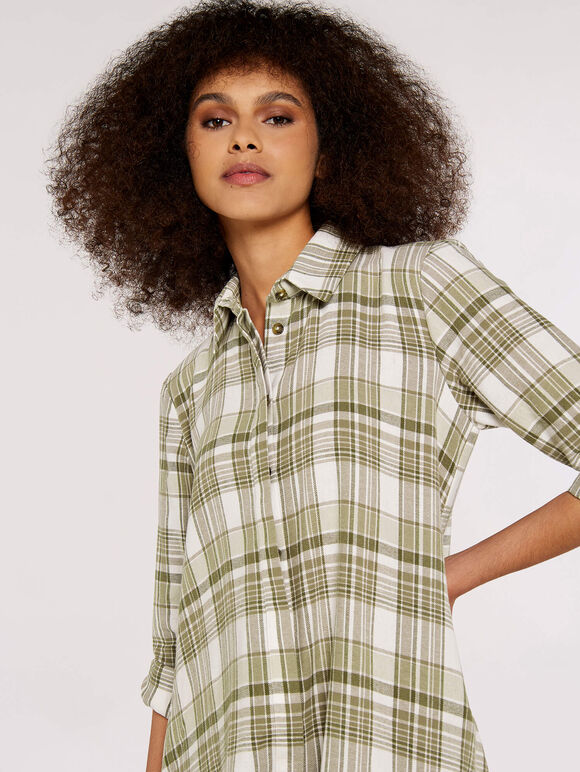 Plaid Shirt Dress, Khaki, large
