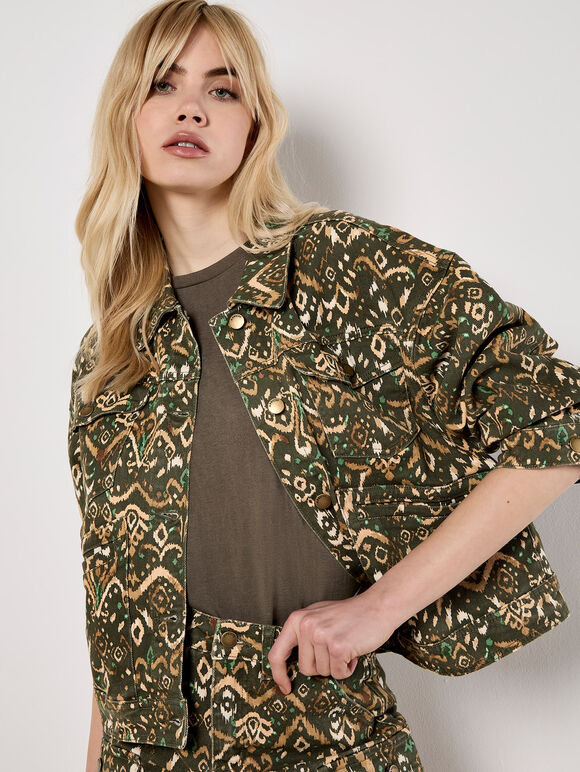 Ikat Denim Jacket, Khaki, large