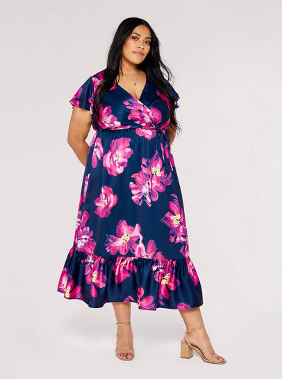 Curve Floral Wrap Midi Dress