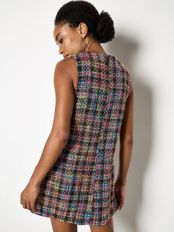 Colour Pop Tweed Shift Mini Dress, Black, large