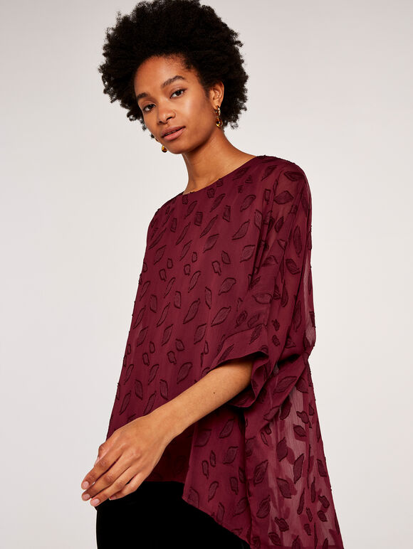 Leaf Chiffon Top, Burgundy, large