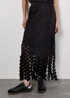 Guipure Circle Lace Fringe Maxi Skirt, Black, large