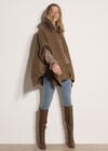 Textured Faux Fur Trim Cape, Brown, large