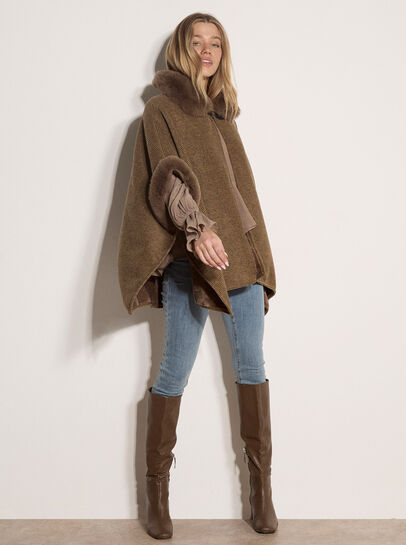 Textured Faux Fur Trim Cape