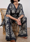 Scarf Print Kimono Mini Dress, Navy, large