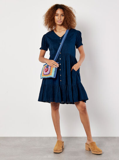 Cotton Blend Dobby Mini Dress
