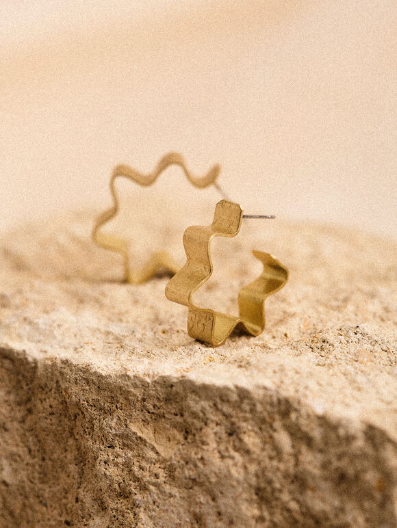 Gold Tone Zig Zag Earrings, Gold, large