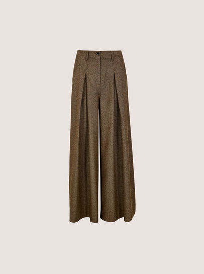 Herringbone Tweed Wide-Leg Trousers
