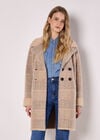 Heritage Check Fluffy Knit Coat, Stone, large