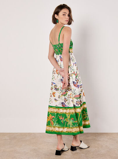 Birds And Palms Print Midi Dress