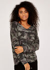 Camouflage Print Batwing Top, Khaki, large
