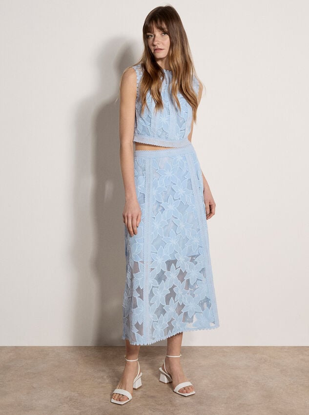 Floral Mesh Lace Crop Top, Sky Blue, large